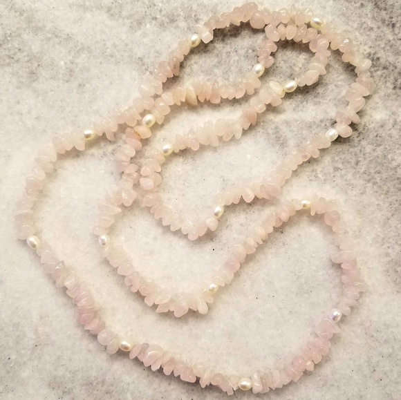 handmade Jewelry - Rose Quartz and Pearl Necklace 36 inches handmade Jewelry - Rose Quartz and Pearl Necklace 36 inches